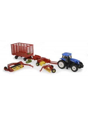 TRACTOR NEW HOLLAND CON SET PARA HENO ESC 1:64